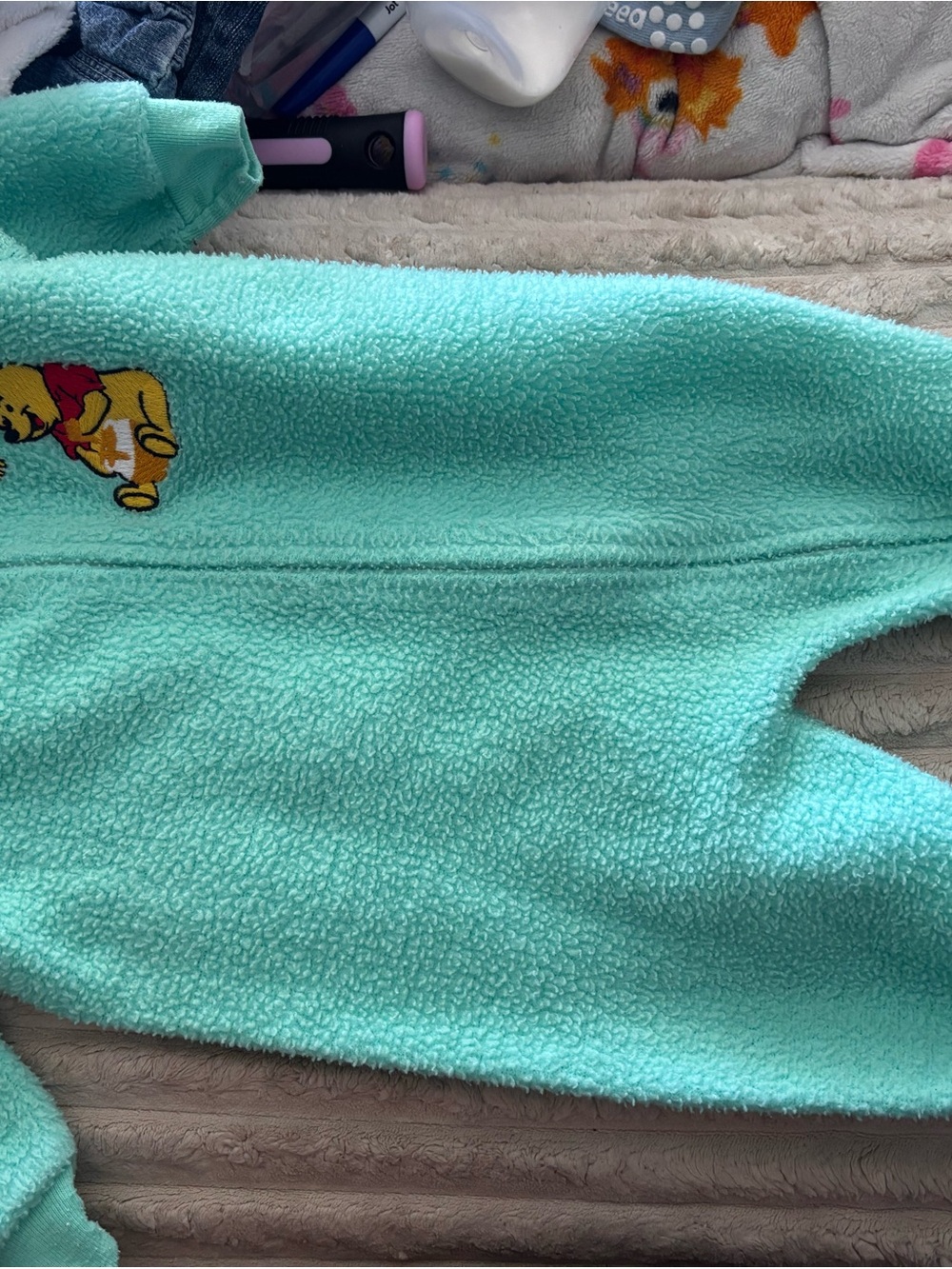 Disney Mint Plush Kids One-Piece Footie with Winnie the Pooh Patch